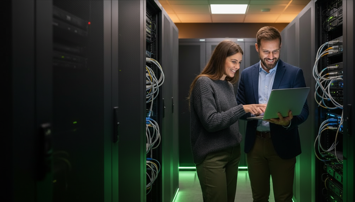 IT-Team arbeitet gemeinsam im Serverraum